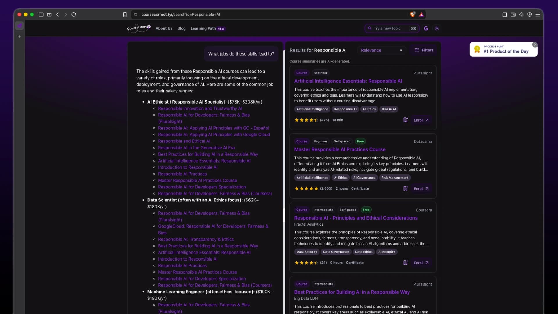 Placeholder: search results + Cora panel on /search